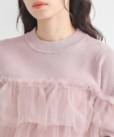 earth music&ecology 胸元チュールドッキングニットプルオーバー