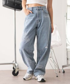 WEGO 刺繍ロゴバレルレッグパンツ