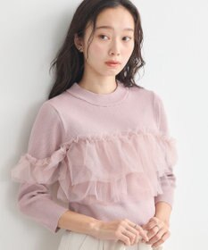 earth music&ecology 胸元チュールドッキングニットプルオーバー