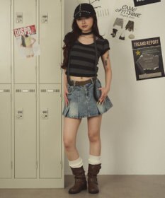 WEGO ベルト付きウォッシュドデニムミニスカパン