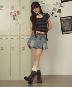 WEGO ベルト付きウォッシュドデニムミニスカパン