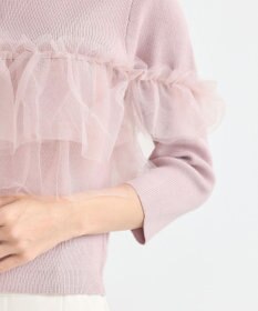 earth music&ecology 胸元チュールドッキングニットプルオーバー