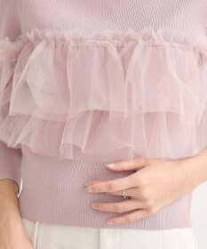 earth music&ecology 胸元チュールドッキングニットプルオーバー