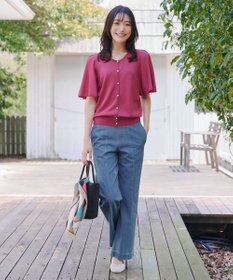 Tiaclasse 【洗える】TCデニム切替ワイドストレートパンツ