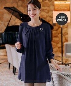 Tiaclasse L 【新色追加・洗える】裏起毛ジョーゼット胸元タックチュニックブラウス