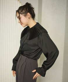 #Newans 【シワになりにくい/洗濯機可能】プリーツカラーブラウス