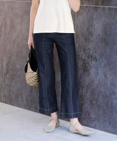 Tiaclasse 【洗える】TCデニム切替ワイドストレートパンツ