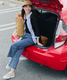 Tiaclasse 【洗える】TCデニム切替ワイドストレートパンツ