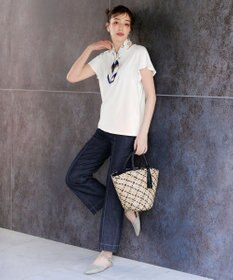 Tiaclasse 【洗える】TCデニム切替ワイドストレートパンツ