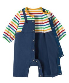 MIKI HOUSE HOT BISCUITS 【70-80cm】オーバーオール重ね着風 7分丈カバーオール