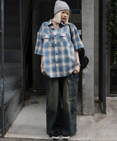 WEGO 【ユニセックス着用ITEM/SMLサイズ展開】オンブレチェックシャツ（SS）