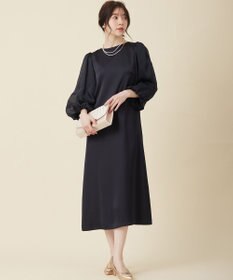 ANY SIS 【洗える】シフォンスリーブサック ドレス ネイビー