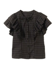 earth music&ecology フリルチェックブラウス