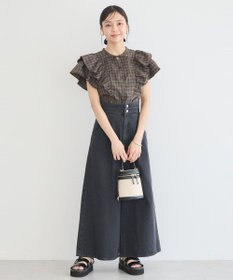 earth music&ecology フリルチェックブラウス