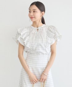 earth music&ecology フリルチェックブラウス