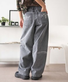 WEGO 刺繍ロゴバレルレッグパンツ