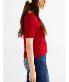 Te chichi フリンジニットハーフスリーブトップス