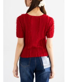 Te chichi フリンジニットハーフスリーブトップス