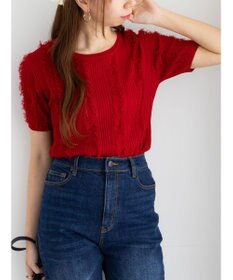 Te chichi フリンジニットハーフスリーブトップス