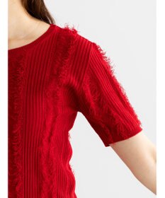 Te chichi フリンジニットハーフスリーブトップス