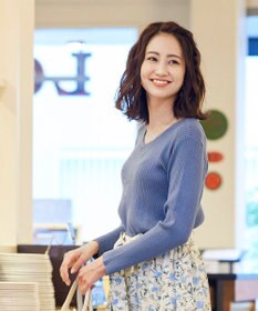 Tiaclasse 【洗える】異素材を組み合わせた花柄リブニットコンビワンピース