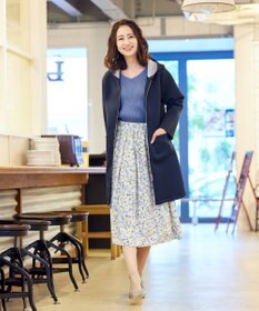 Tiaclasse 【洗える】異素材を組み合わせた花柄リブニットコンビワンピース