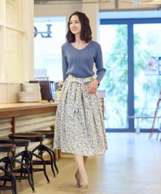 Tiaclasse 【洗える】異素材を組み合わせた花柄リブニットコンビワンピース