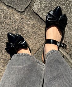 WEGO ダブルリボンポインテッドシューズ