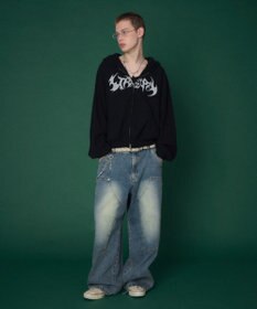 WEGO 【ユニセックス着用ITEM】ワッフルグラフィックカットZIPパーカー