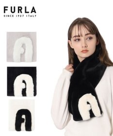 MOONBAT FURLA バイカラーロゴフェイクファーマフラー