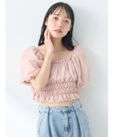 earth music&ecology パフスリーブシャーリングブラウス