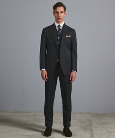 GOTAIRIKU 横に伸びる【TasmaniaWool/タマニアウール】ストレッチ スーツ_グレー格子柄