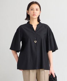 自由区 L 【洗える】ストレッチシャーティング 5分袖 フレアスリーブブラウス