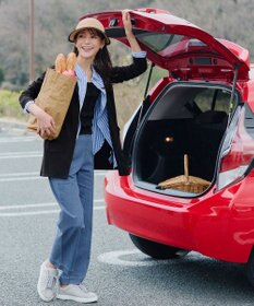 Tiaclasse 【洗える】TCデニム切替ワイドストレートパンツ