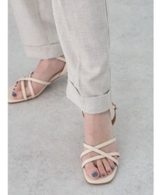 earth music&ecology リネンライクテーパードパンツ（ストライプ）