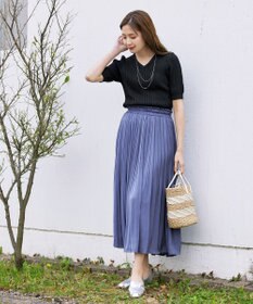 Tiaclasse L 【洗える】パフスリーブ透かし編みニットトップス