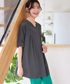 Tiaclasse L 【洗える】ストレッチタフタタックチュニックブラウス