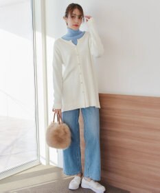 Tiaclasse 【洗える】ラウンドネックミドル丈ニットカーディガン