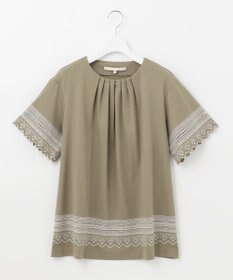 自由区 【洗える】エンブロイダリー チュニック丈カットソー