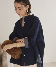 WEGO 【ANGIE VINTAGE】オーバーサイズ バンドカラー デニムシャツ