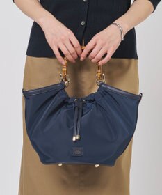 J.PRESS LADIES 【2way】ギャザーバンブー トート バッグ ネイビー系