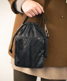 LeSportsac SM DRAWSTRING BUCKET/ブラックシャイン/ブラック