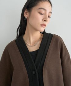 YECCA VECCA ニット切替メルトンVネックカーディガン