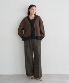 YECCA VECCA ニット切替メルトンVネックカーディガン