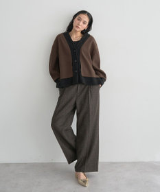 YECCA VECCA ニット切替メルトンVネックカーディガン