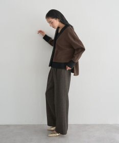 YECCA VECCA ニット切替メルトンVネックカーディガン