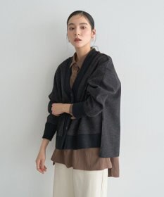 YECCA VECCA ニット切替メルトンVネックカーディガン