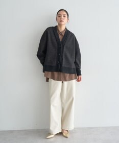 YECCA VECCA ニット切替メルトンVネックカーディガン