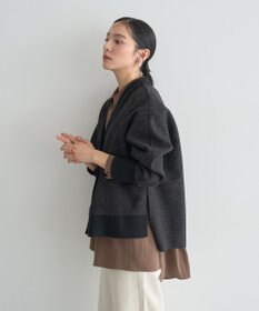 YECCA VECCA ニット切替メルトンVネックカーディガン