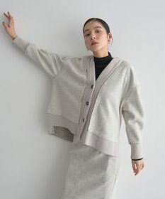 YECCA VECCA ニット切替メルトンVネックカーディガン